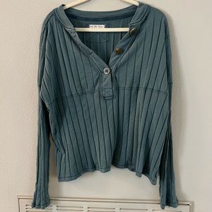 we the free free people in the mix henley ribbed button top